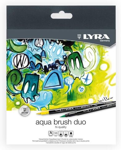 Lyra Aqua Brush Duo Brush Markers - Set of 12 Water-Based Brush Pens for Artists of All Ages - Dual Tip Markers for Fine Details and Wide Strokes - Durable Coloring Markers for Blending Effects in Saudi Arabia