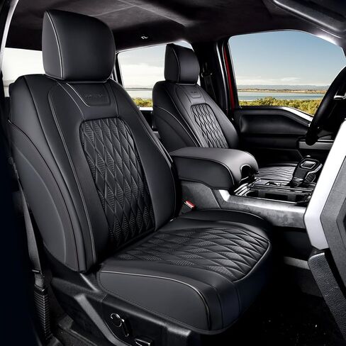 Coverado أغطية مقاعد جلدية مجموعة كاملة لـ Ford F150F250F350F450 (2015-2026) أغطية وسائد سيارات مقاومة للماء لشاحنات البيك اب تناسب مخصص F150 SuperCrew & F250 – F450 Super Duty Crew Cab (الخط الأحمر) in Kuwait