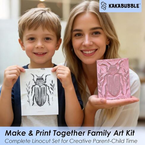مجموعة KAKABUBBLE Linocut لصناعة الطباعة، مجموعة صنع الطوابع مع كتل مشمع، أدوات نحت، براير، حبر وورق نقل - مجموعة طباعة المكعبات للمبتدئين والفنانين والحرف اليدوية in Kuwait