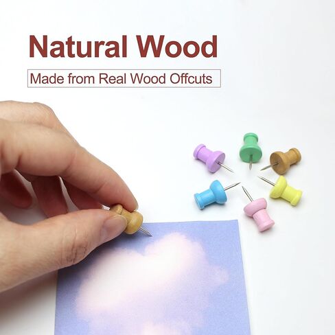Colorful Wood Push Pins, Decorative Wooden Thumb Tacks for Cork Board and Bulletin Board, Map Pins for Wall, 60 Pieces in Kuwait