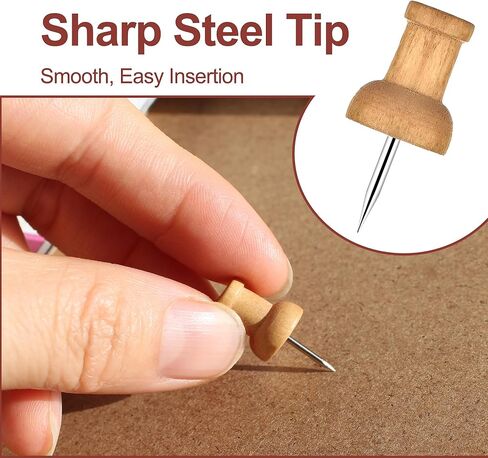 Colorful Wood Push Pins, Decorative Wooden Thumb Tacks for Cork Board and Bulletin Board, Map Pins for Wall, 60 Pieces in Kuwait