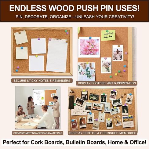 Colorful Wood Push Pins, Decorative Wooden Thumb Tacks for Cork Board and Bulletin Board, Map Pins for Wall, 60 Pieces in Kuwait