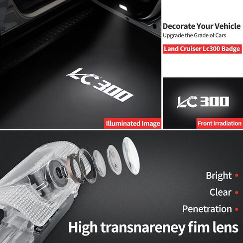 ضوء عرض شعار ضوء باب السيارة مناسب لـ 2021-2024 Toyot@ Land Cruiser 300 LC300 خالٍ من البهتان عالي الوضوح LED ضوء عرض ترحيب للسيارة، ضوء قدم صديق للبيئة (4 قطع) in Kuwait
