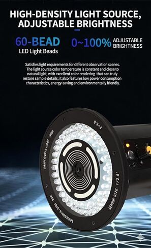 كاميرا مجهرية بدقة 4K، 60 خرزة إضاءة LED، سطوع قابل للتعديل بنسبة 0~100%، دعم HDMI/USB/Type-C، حامل ذراع متأرجح، أسود in Kuwait