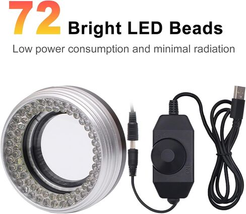 Microscope LED Ring Light 25W Power Focus Lamp Source Standard White Light 6500K Adjustable Brightness Durable Metal Housing Dust Oil Proof Lens for Monocular Stereo (72 LED (Ultra Bright)) in Kuwait