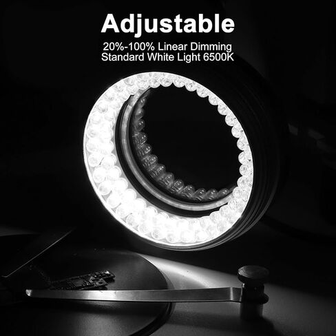 Microscope LED Ring Light 25W Power Focus Lamp Source Standard White Light 6500K Adjustable Brightness Durable Metal Housing Dust Oil Proof Lens for Monocular Stereo (72 LED (Ultra Bright)) in Kuwait