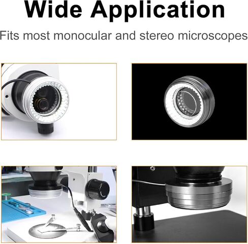 Microscope LED Ring Light 25W Power Focus Lamp Source Standard White Light 6500K Adjustable Brightness Durable Metal Housing Dust Oil Proof Lens for Monocular Stereo (72 LED (Ultra Bright)) in Kuwait