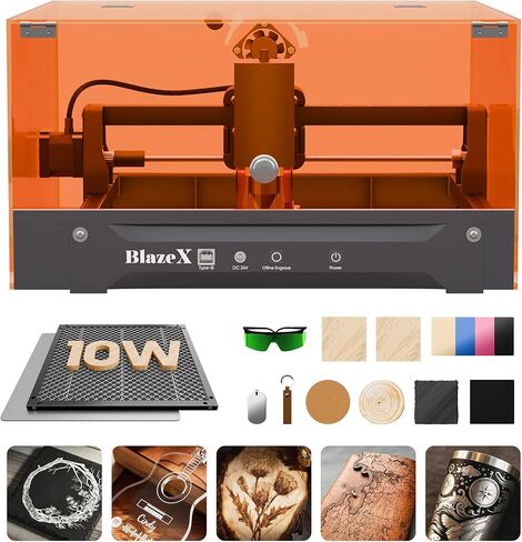 آلة النقش بالليزر BlazeX M3 10W، آلة قطع ونقش بالليزر فائقة الدقة 0.01 مم للخشب والزجاج المعدني والجلد، صديقة للمبتدئين، مع مواد نقش على شكل قرص العسل، فئة 1 in Kuwait