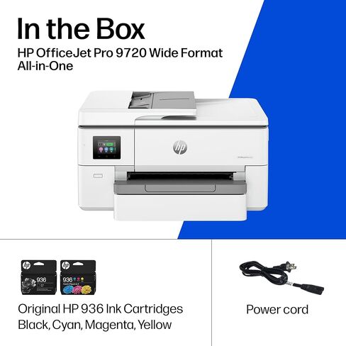 طابعة HP OfficeJet Pro 9720 اللاسلكية متعددة الإمكانات الملونة النافثة للحبر، الطباعة والمسح الضوئي والنسخ والفاكس حتى 11x17، ADF، الطباعة على الوجهين الأفضل للمكتب، تجربة 3 أشهر من الحبر الفوري متضمنة (C2XF9A) in Kuwait