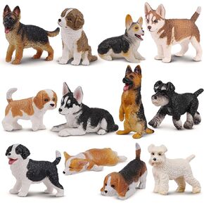 12PCS Dog Figurines Playset, Realistic Detailed Plastic Puppy Figures, Hand Painted Mini Dog Figures Toy Set Cake Toppers Easter Egg Birthday Gift for Kids Toddlers in Kuwait
