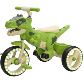 Dinosaur Kids Tricycle, Toddler Bike with Music, Lights, Storage Basket, Big Light-Up Wheels, Indoor Outdoor Trike, Best Gift for Boys Girls Ages 3-6, Preschool Kids Tricycle (Green+Lights) in Kuwait