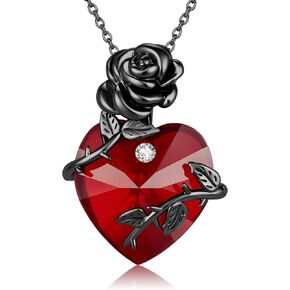 SNOWELLE Black Rose Necklace 925 Sterling Silver Gothic Red Heart Pendant Gothic Jewelry Giift for Women in Saudi Arabia