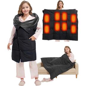 Kids Heated Blanket Battery Powered - 52x43 in Portable Wireless Cordless Throw Electric Rechargeable Heating Blanket, Upgraded 7.4V Battery Pack Heating Element (Black) in Saudi Arabia