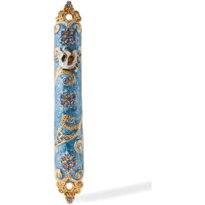 Matashi 4.5" Hand Painted Mezuzah Embellished with a Rich Blue Judaica Design 24K Gold Plated and Crystals, (MTMZ573) in Kuwait