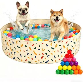 حوض سباحة للكلاب وحفرة كرات للكلاب قابلة للطي مع كرات متضمنة، حفرة كرات محمولة متعددة الوظائف للكلاب والقطط، حمام سباحة للحيوانات الأليفة مضاد للانهيار وغير قابل للانزلاق (بيج S+64 كرة) in Kuwait