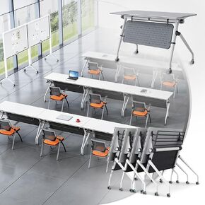 Folding Conference Table,Rectangle Meeting Seminar Table for 14 Person,Folding Long Business Training Tables,Mobile Flip Top Conference Room Tables,Rolling Meeting Tables for Office Conference Room(6) in Saudi Arabia
