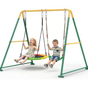 Swing Sets for Backyard, 440lbs Metal A-Frame with Saucer & Belt Swing in Saudi Arabia