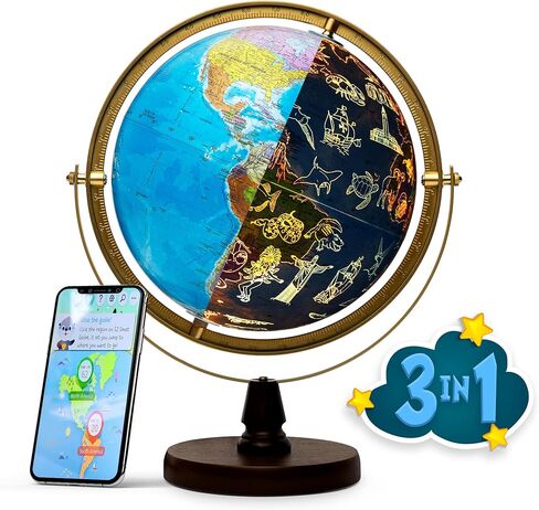 WORLD LANDMARK GLOBE - تطبيق تفاعلي ومعالم مضيئة LED في الليل، تعليم العلوم والتكنولوجيا والهندسة والرياضيات حاصل على براءة اختراع أمريكية مقاس 10 بوصات مع خريطة مفصلة in Kuwait