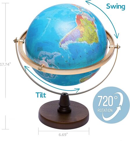 WORLD LANDMARK GLOBE - تطبيق تفاعلي ومعالم مضيئة LED في الليل، تعليم العلوم والتكنولوجيا والهندسة والرياضيات حاصل على براءة اختراع أمريكية مقاس 10 بوصات مع خريطة مفصلة in Kuwait