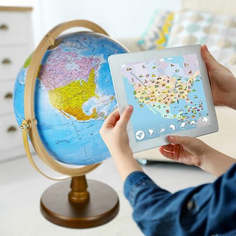WORLD LANDMARK GLOBE - تطبيق تفاعلي ومعالم مضيئة LED في الليل، تعليم العلوم والتكنولوجيا والهندسة والرياضيات حاصل على براءة اختراع أمريكية مقاس 10 بوصات مع خريطة مفصلة in Kuwait