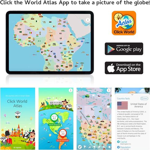 WORLD LANDMARK GLOBE - تطبيق تفاعلي ومعالم مضيئة LED في الليل، تعليم العلوم والتكنولوجيا والهندسة والرياضيات حاصل على براءة اختراع أمريكية مقاس 10 بوصات مع خريطة مفصلة in Kuwait