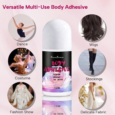 2 Packs Body Adhesive Roll-On for Skin & Clothing1.7 Oz -Sweat Resistant, Water Wash Off- Fashion Adhesive for Dancers, Socks, Stockings, Leotards, Bras, Wigs, Costumes in Kuwait