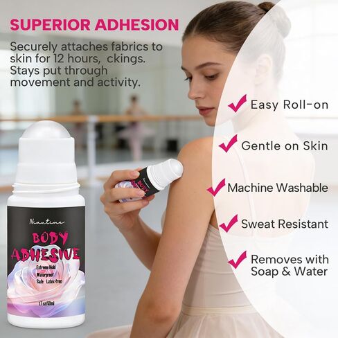 2 Packs Body Adhesive Roll-On for Skin & Clothing1.7 Oz -Sweat Resistant, Water Wash Off- Fashion Adhesive for Dancers, Socks, Stockings, Leotards, Bras, Wigs, Costumes in Kuwait