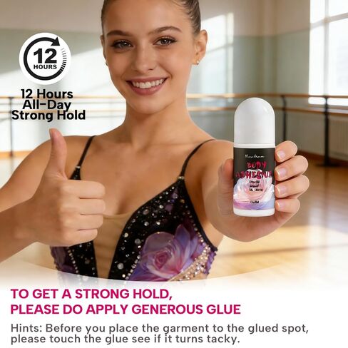 2 Packs Body Adhesive Roll-On for Skin & Clothing1.7 Oz -Sweat Resistant, Water Wash Off- Fashion Adhesive for Dancers, Socks, Stockings, Leotards, Bras, Wigs, Costumes in Kuwait