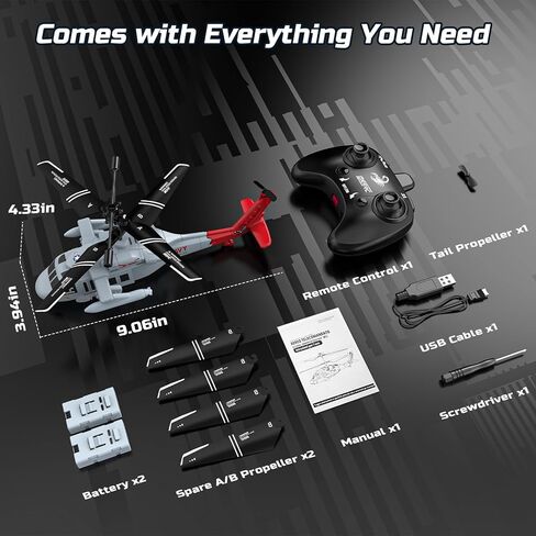 DEERC Black Hawk RC Helicopter، 2.4 جيجا هرتز طائرة هليكوبتر للتحكم عن بعد مع بطاريتين، رحلة 26 دقيقة، لعبة هليكوبتر داخلية للأطفال البالغين، إقلاع بمفتاح واحد، إضاءة LED، تثبيت الارتفاع، هدية طيران للأولاد 8-12 in Kuwait