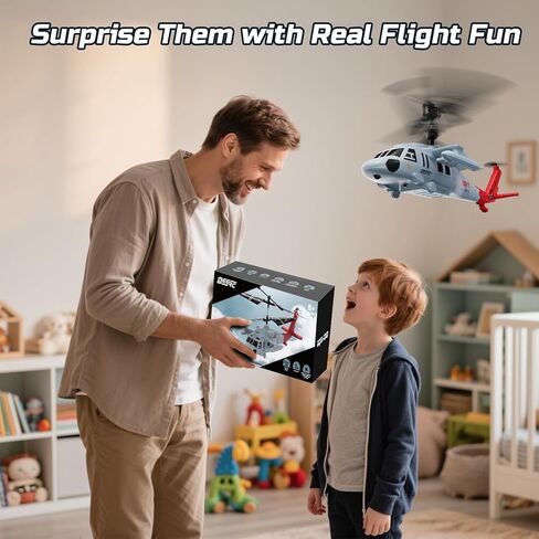 DEERC Black Hawk RC Helicopter، 2.4 جيجا هرتز طائرة هليكوبتر للتحكم عن بعد مع بطاريتين، رحلة 26 دقيقة، لعبة هليكوبتر داخلية للأطفال البالغين، إقلاع بمفتاح واحد، إضاءة LED، تثبيت الارتفاع، هدية طيران للأولاد 8-12 in Kuwait