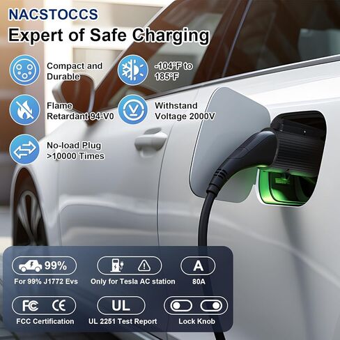 محول شاحن NACS إلى J1772، 80 أمبير 280 فولت لمحول NACS إلى J1772 مع قفل آمن وتصنيف IP55، متوافق مع موصل الحائط عالي الطاقة NACS وشواحن الوجهة in Kuwait
