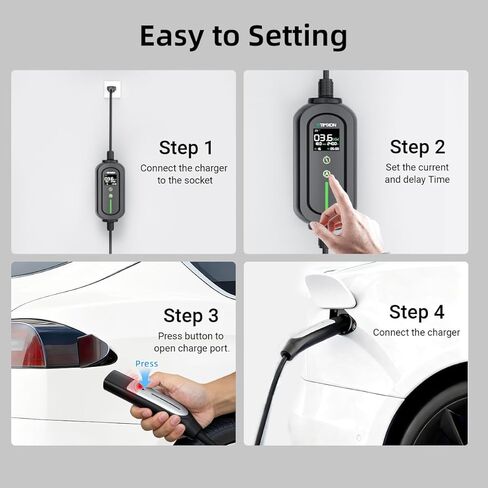 شاحن EV من المستوى 2 والمستوى 1 لشحن الهاتف المحمول Tesla، 16 أمبير، معتمد من ETL مع كابل تمديد بطول 25 قدمًا، موصل NACS، محول NEMA 6-20P إلى 5-15P، شاحن EV للسيارة الكهربائية لطراز Tesla Y/X/3/S in Kuwait