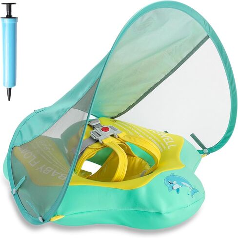 Baby Pool Float with Canopy UPF50+ Sun Protection, Soft Fabric-Covered Inflatable Baby Float, No Flip Over Infant Swim Float for Baby 6-36 Months, Skin Protect Toddler Pool Floaties for Boys and Girls in Kuwait