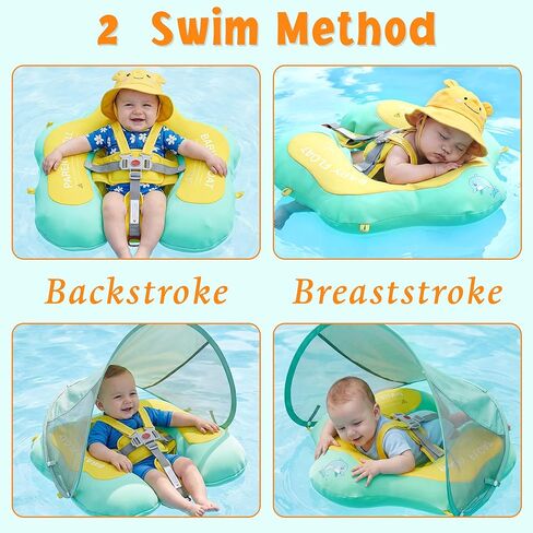 Baby Pool Float with Canopy UPF50+ Sun Protection, Soft Fabric-Covered Inflatable Baby Float, No Flip Over Infant Swim Float for Baby 6-36 Months, Skin Protect Toddler Pool Floaties for Boys and Girls in Kuwait