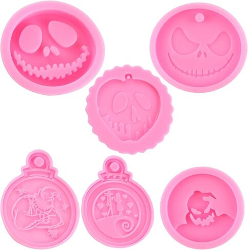 MIYAHOUSE Halloween Cat Witch Keychain قالب من السيليكون جمجمة هيكل عظمي بشري وعظام اليد قوالب راتنج السيليكون سلسلة مفاتيح قالب طين بوليمر لقلادة إيبوكسي قلادة مجوهرات راتينج صياغة مجموعة من 6 in Kuwait