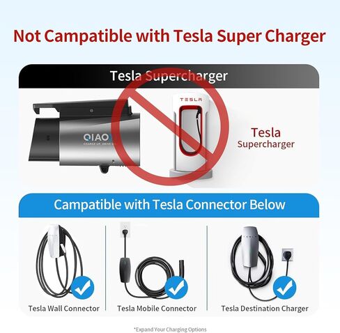 محول QIAO Tesla إلى J1772 (بحد أقصى 80 أمبير، 250 فولت) للمركبات الكهربائية J1772، محول شاحن Tesla، محول NACS إلى J1772 متوافق مع شاحن الهاتف المحمول وجهة موصل جدار Tesla in Kuwait