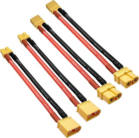 XT30 to XT60 Plug RC Male Female Connector Adapter with 14AWG 100mm Silicone Wire for RC FPV Drone Car Lipo NiMH Battery Charger ESC (4PCS) in Kuwait