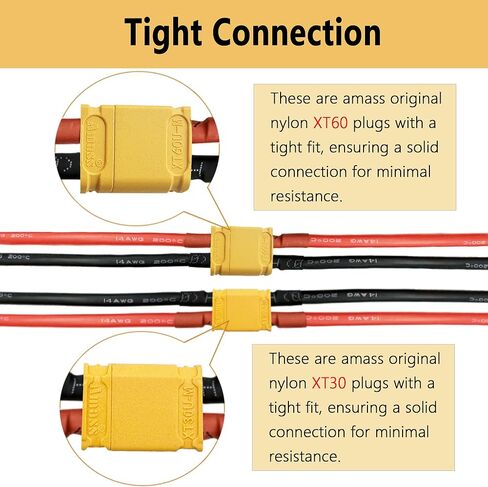 XT30 to XT60 Plug RC Male Female Connector Adapter with 14AWG 100mm Silicone Wire for RC FPV Drone Car Lipo NiMH Battery Charger ESC (4PCS) in Kuwait