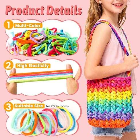 CXIIPOL 1000 Pcs 7 inch Colorful Loom Loops Potholder, 10 Colors Weaving Loom Refill Loops, Flexible DIY Kit Colorful Weaving Crafts for DIY Projects in Kuwait