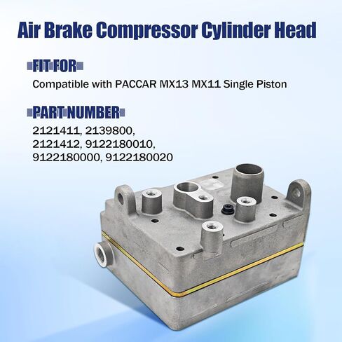 2121411 Air Brake Compressor Cylinder Head Compatible with Paccar MX13 MX11 Single Piston Air Compressor Cylinder Head Replace# 2139800 2121412 9122180010 9122180000 9122180020 in Kuwait