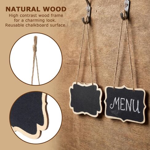 OIIKI 10pcs Mini Hanging Blackboard Decanter Tags, 2 Styles Wooden Double-Sided Chalkboard Signs Tags, Small Erasable Message Boards Labels for Decanter Party Wedding Wine Bottle- Black in Kuwait