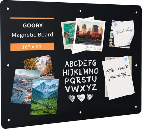 لوحة حائط مغناطيسية من GOORY - 16 بوصة × 24 بوصة - لوحة إعلانات للمذكرات والرؤية للمنزل والمكتب والفصول الدراسية - براغي تثبيت مثقوبة مسبقًا لوحة حائط سوداء مغناطيسية كبيرة بدون إطار in Kuwait