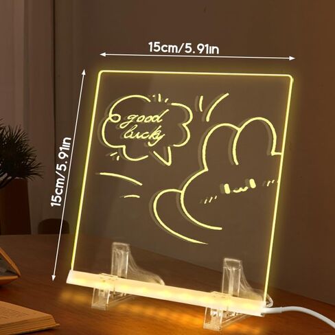 ضوء لوحة ملاحظات LED، لوحة رسائل أكريليك لوحة رسم LED، ضوء أبيض دافئ مع 7 أقلام ألوان، مسح قابل للتعديل، هدية عيد ميلاد، ديكور للحفلات (حجم صغير: 5.91 بوصة * 5.91 بوصة) in Kuwait