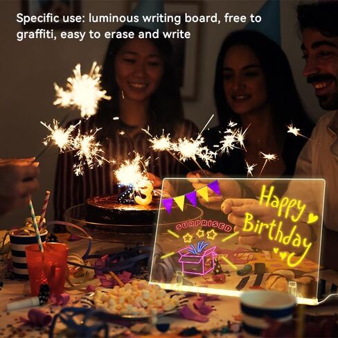 ضوء لوحة ملاحظات LED، لوحة رسائل أكريليك لوحة رسم LED، ضوء أبيض دافئ مع 7 أقلام ألوان، مسح قابل للتعديل، هدية عيد ميلاد، ديكور للحفلات (حجم صغير: 5.91 بوصة * 5.91 بوصة) in Kuwait