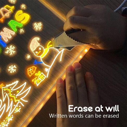ضوء لوحة ملاحظات LED، لوحة رسائل أكريليك لوحة رسم LED، ضوء أبيض دافئ مع 7 أقلام ألوان، مسح قابل للتعديل، هدية عيد ميلاد، ديكور للحفلات (حجم صغير: 5.91 بوصة * 5.91 بوصة) in Kuwait