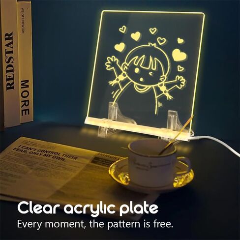 ضوء لوحة ملاحظات LED، لوحة رسائل أكريليك لوحة رسم LED، ضوء أبيض دافئ مع 7 أقلام ألوان، مسح قابل للتعديل، هدية عيد ميلاد، ديكور للحفلات (حجم صغير: 5.91 بوصة * 5.91 بوصة) in Kuwait