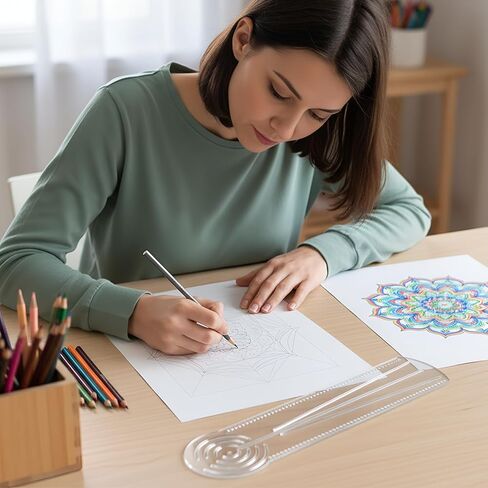 أداة مسطرة ماندالا 3 في 1 من Gjinxi مع فتحات، صانع دائرة فنية منقط ماندالا، منقلة مسطرة منقط مستقيمة لفن ماندالا الهندسي in Kuwait