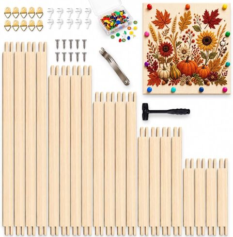 20Pcs Needlepoint Stretcher Bars for Needlework,5 Size DIY Stretcher Bar Frame, Standard Size 7", 9", 11", 13", 15", Tack Puller, Hammer, Hangers and Screws, Starter Kit for Beginners, Gift for Women in Kuwait