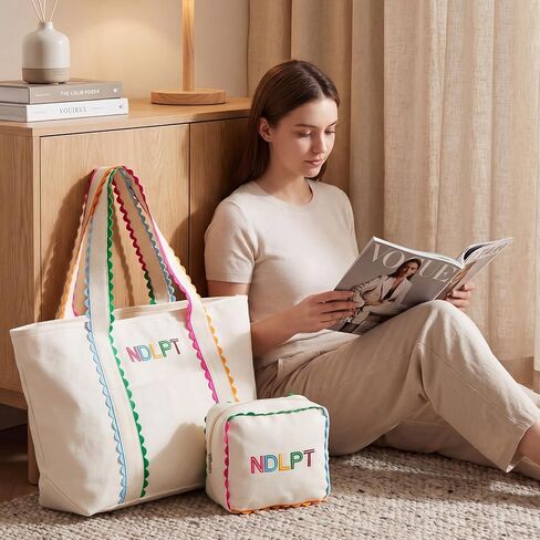 مجموعة حقيبة حمل من القماش من Locmeo Needlepoint حقيبة مشروع مطرزة ومنظم تخزين حرفي الخياطة مع سحاب ومقبض لحقيبة تخزين اللحف المتقاطعة in Kuwait