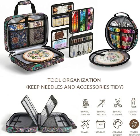 3-in-1 Modular Embroidery Project Bag, Detachable 12 inch Hoop Carrying Case with Accessory Pouch, Water-Resistant Travel Organizer for Stitching Threads and Tools, Paisley in Kuwait